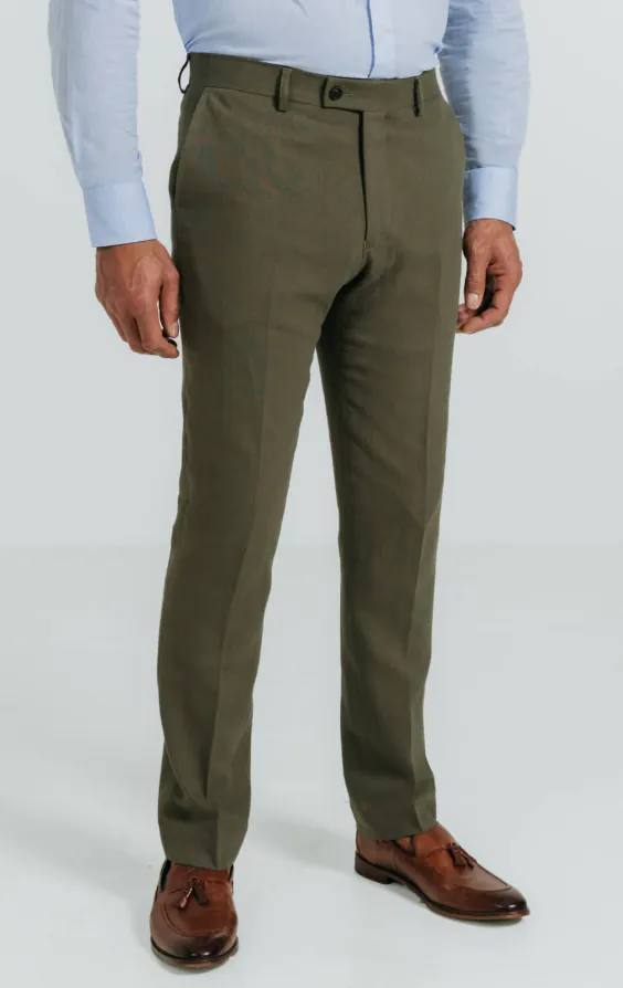 Pantalon de costume en sergé de lin vert Pantalon de costume en sergé de lin vert