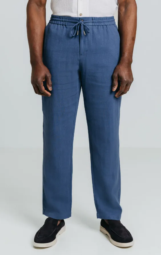 Pantalon à chevrons en lin bleu - photo 1