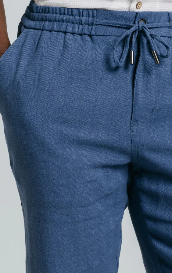 Pantalon à chevrons en lin bleu - photo 2