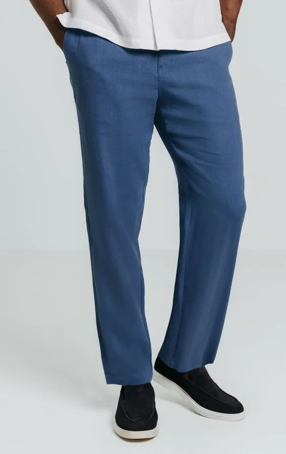 Pantalon à chevrons en lin bleu