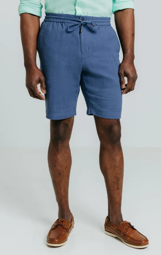 Short à chevrons en lin bleu - photo 1