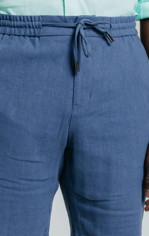 Short à chevrons en lin bleu - photo 2