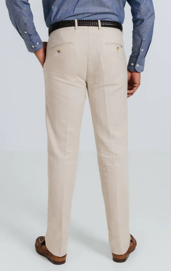 Pantalon de costume à chevrons en lin marron avoine - photo 2