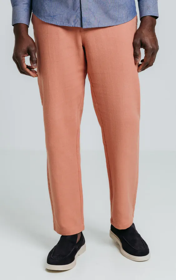 Pantalon en sergé de lin corail