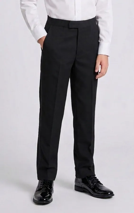 Pantalon de smoking noir pour garçon avec bande latérale en satin Pantalon de smoking noir pour garçon avec bande latérale en satin