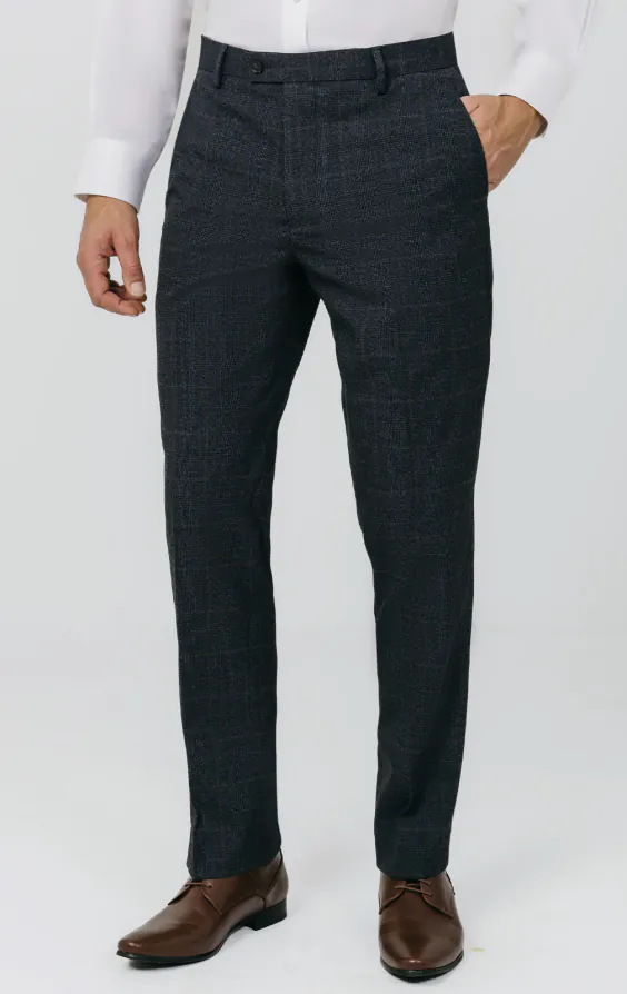 Pantalon de costume à carreaux marine et rouille