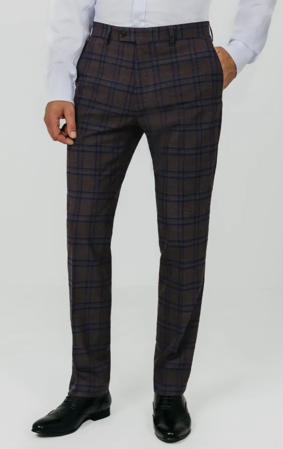 Pantalon de costume à gros carreaux bordeaux et bleu Pantalon de costume à gros carreaux bordeaux et bleu