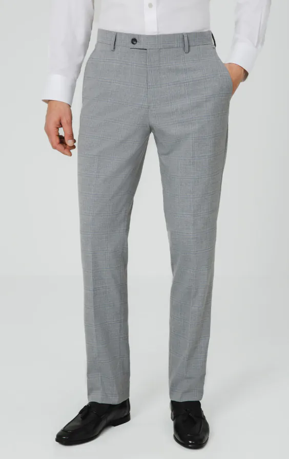 Pantalon de costume à carreaux gris clair et bleus