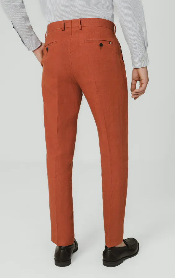 Pantalon de costume en pur lin orange brûlé - photo 2 Pantalon de costume en pur lin orange brûlé - photo 2