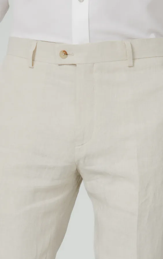 Pantalon de costume en pur lin couleur crème - photo 1 Pantalon de costume en pur lin couleur crème - photo 1