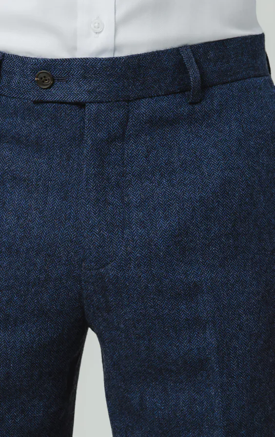 Pantalon de costume tweed bleu à chevrons - photo 1 Pantalon de costume tweed bleu à chevrons - photo 1