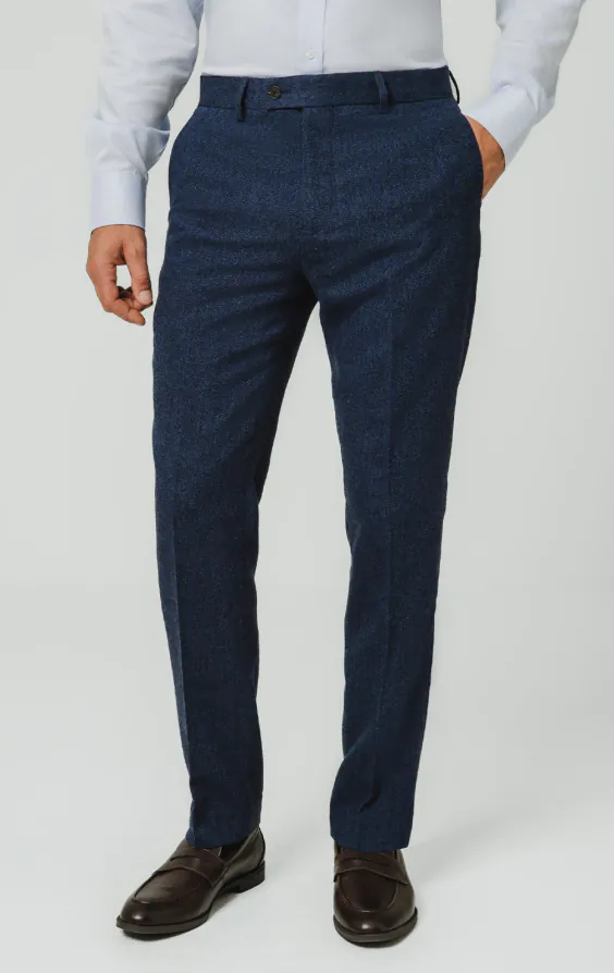 Pantalon de costume tweed bleu à chevrons Pantalon de costume tweed bleu à chevrons