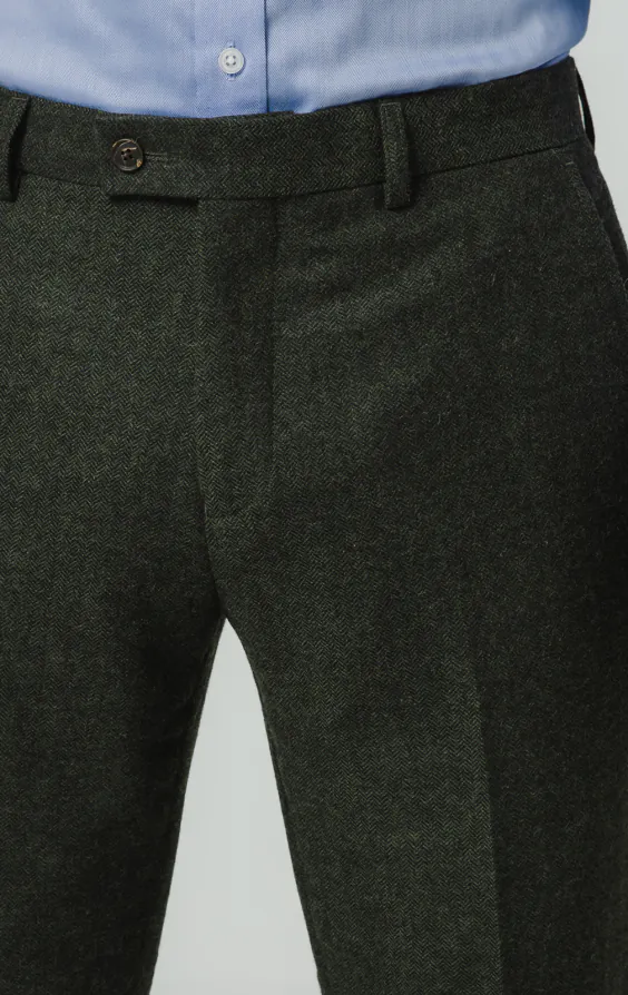 Pantalon de costume tweed vert foncé à chevrons - photo 1 Pantalon de costume tweed vert foncé à chevrons - photo 1