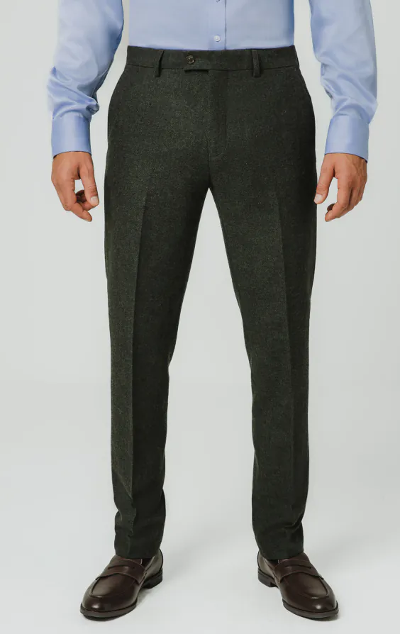 Pantalon de costume tweed vert foncé à chevrons Pantalon de costume tweed vert foncé à chevrons