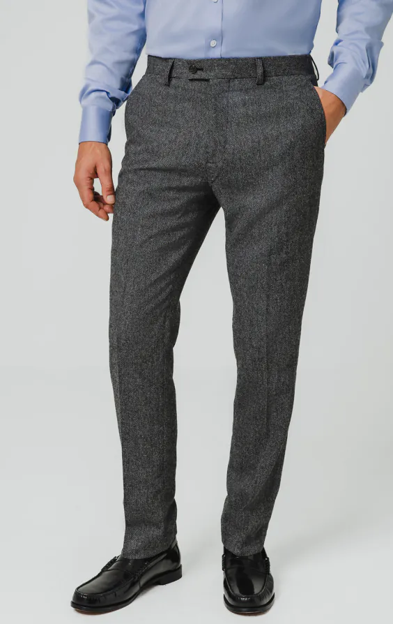 Pantalon de costume tweed gris à chevrons Pantalon de costume tweed gris à chevrons