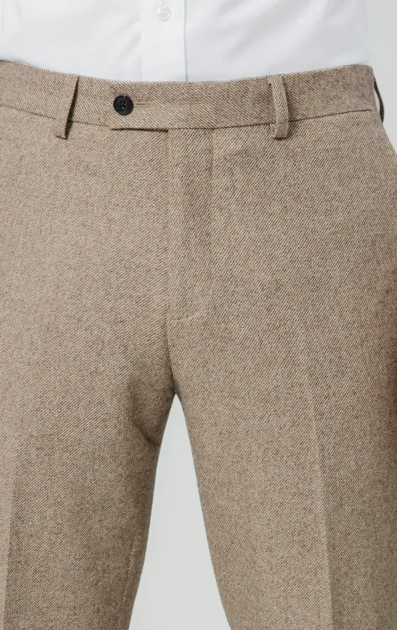 Pantalon de costume sergé tweed marron chameau - photo 1