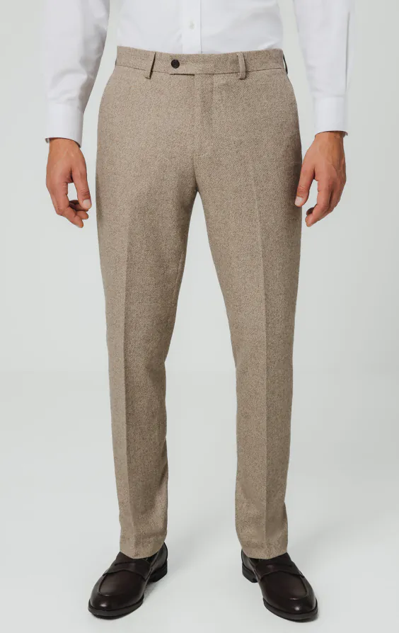 Pantalon de costume sergé tweed marron chameau