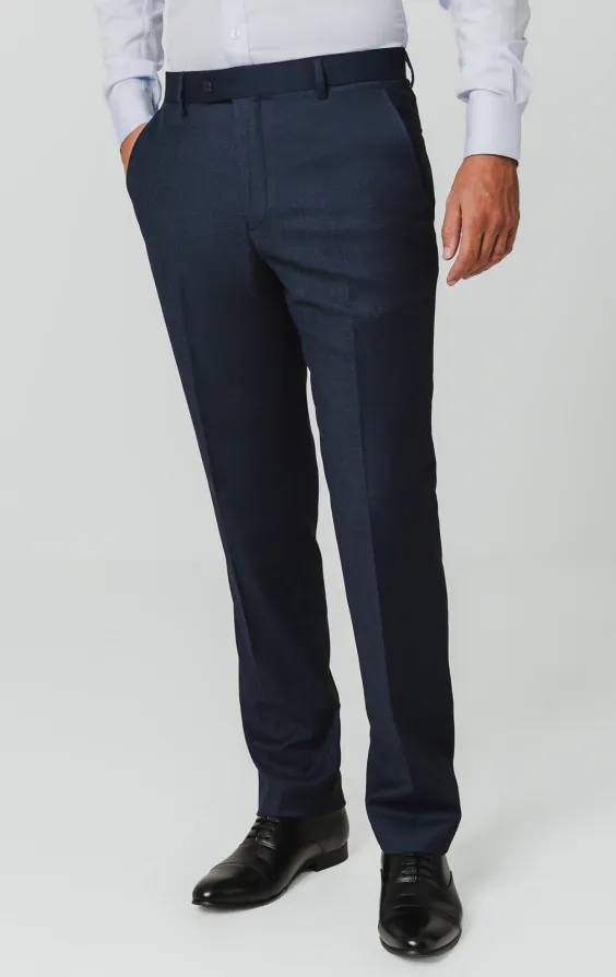 Pantalon de costume en œil-de-perdrix bleu marine