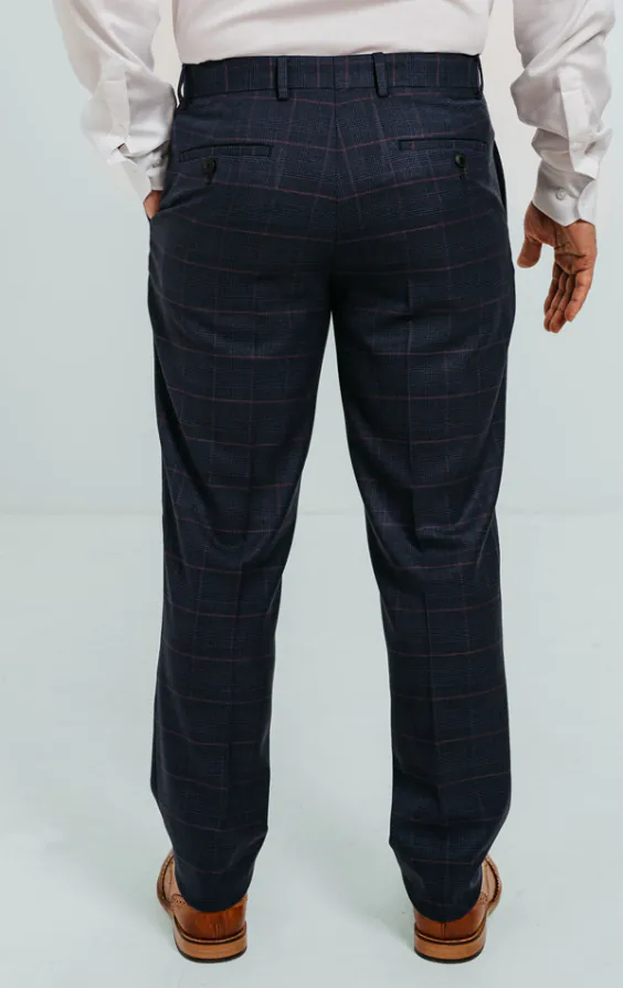 Pantalon de Costume Bleu Marine à Carreaux Rose - photo 2