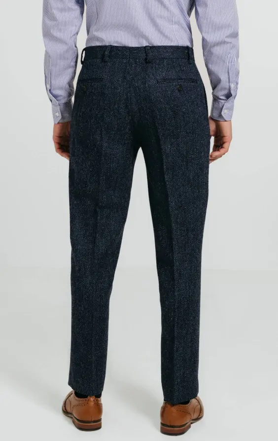 Harris Tweed Pantalon de Costume Bleu à Chevrons Dobell