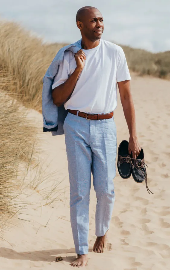 Pantalon en lin bleu clair - photo 3