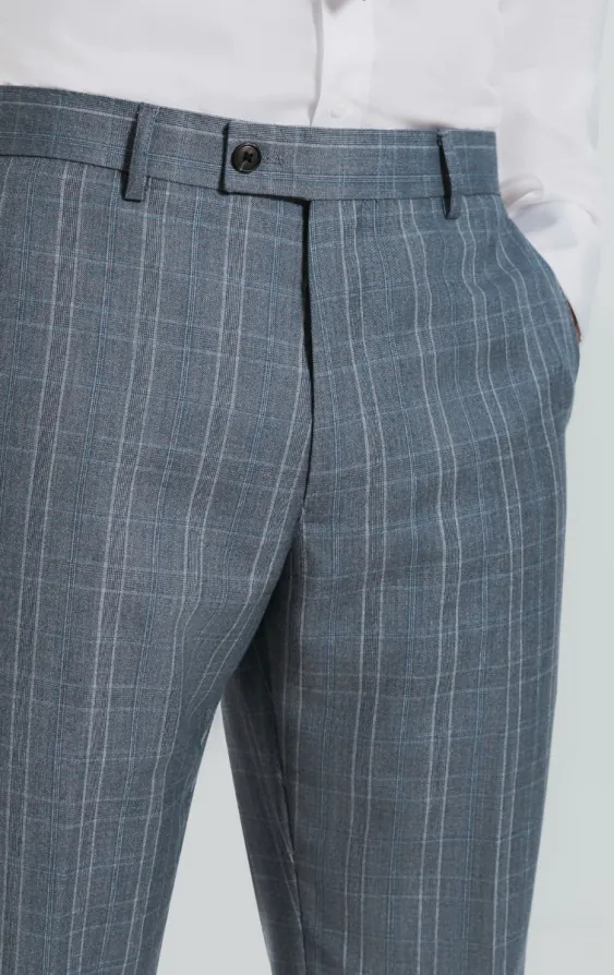 Pantalon de costume à carreaux bleu clair avec revers à pointe - photo 1