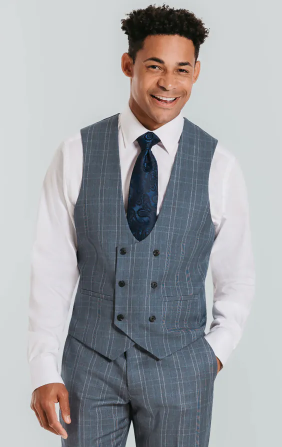 Veste de costume à carreaux bleu clair avec revers à pointe - photo 7