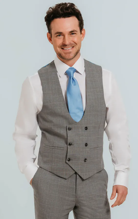 Gilet croisé à carreaux gris clair Gilet croisé à carreaux gris clair