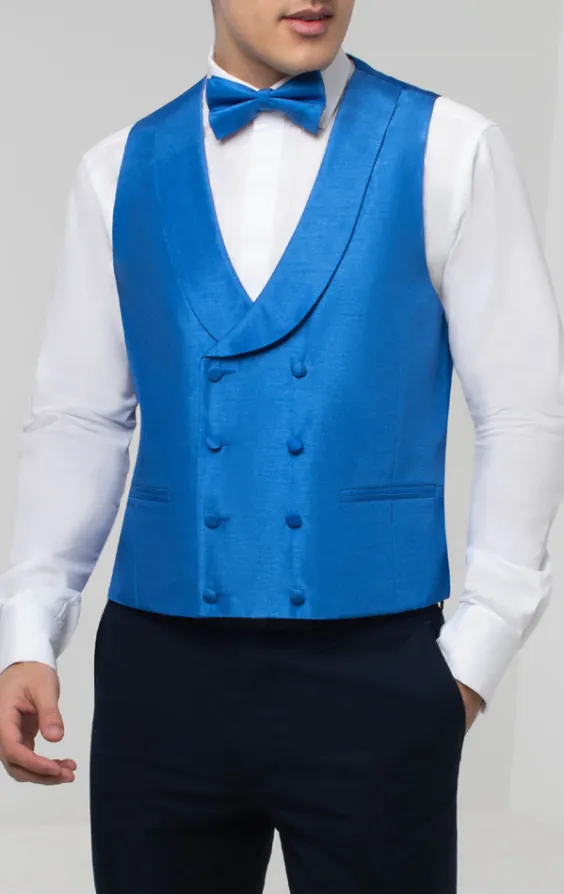 Gilet de jaquette croisé à col châle doupion bleu roi - photo 1