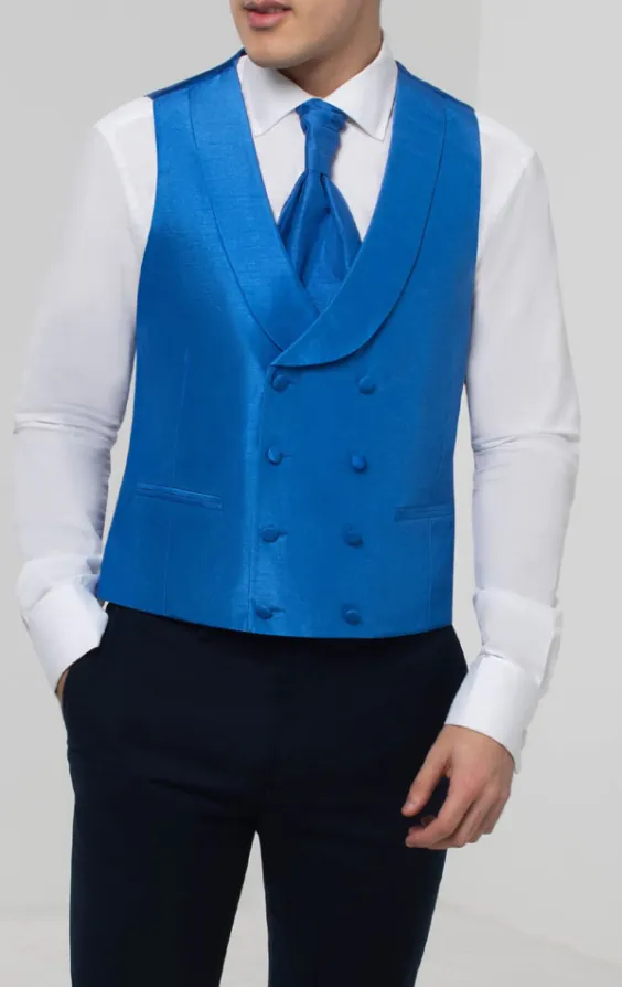 Gilet de jaquette croisé à col châle doupion bleu roi - photo 2