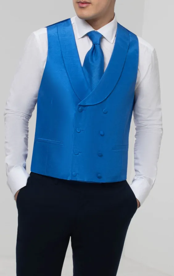 Gilet de jaquette croisé à col châle doupion bleu roi