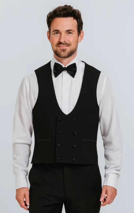 Gilet de smoking 100% laine croisé noir Gilet de smoking 100% laine croisé noir