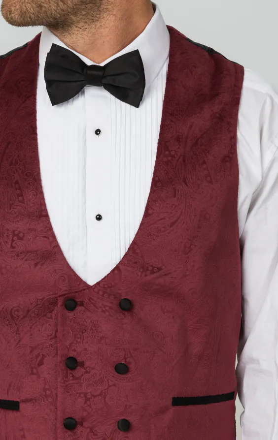 Gilet croisé de smoking en velour motif cachemire bordeaux - photo 1 Gilet croisé de smoking en velour motif cachemire bordeaux - photo 1