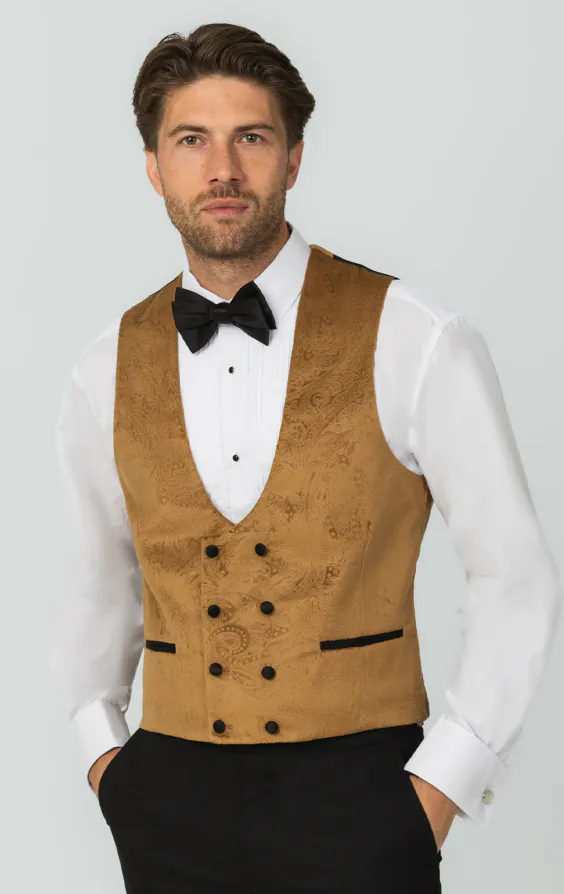 Gilet croisé de smoking en velour motif cachemire or Gilet croisé de smoking en velour motif cachemire or