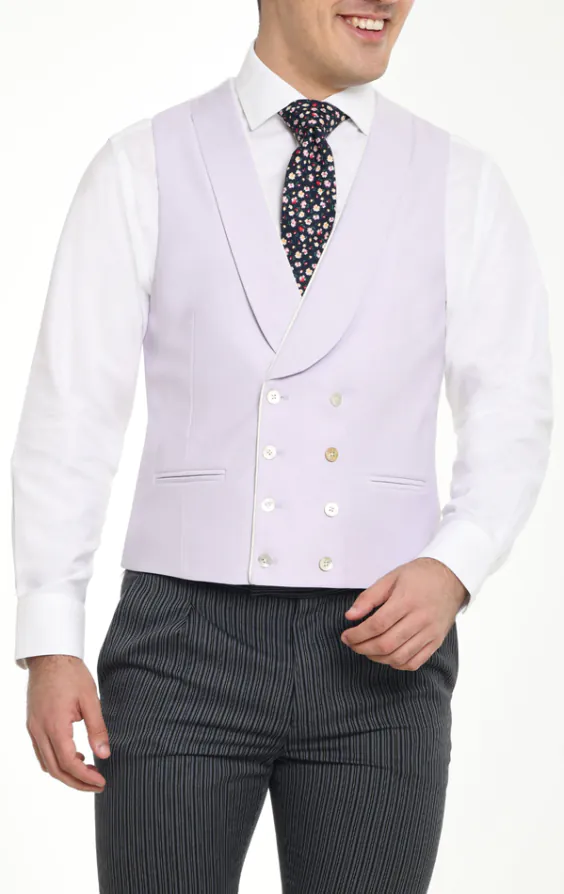 Gilet de jaquette sergé lilas croisé à col châle Gilet de jaquette sergé lilas croisé à col châle
