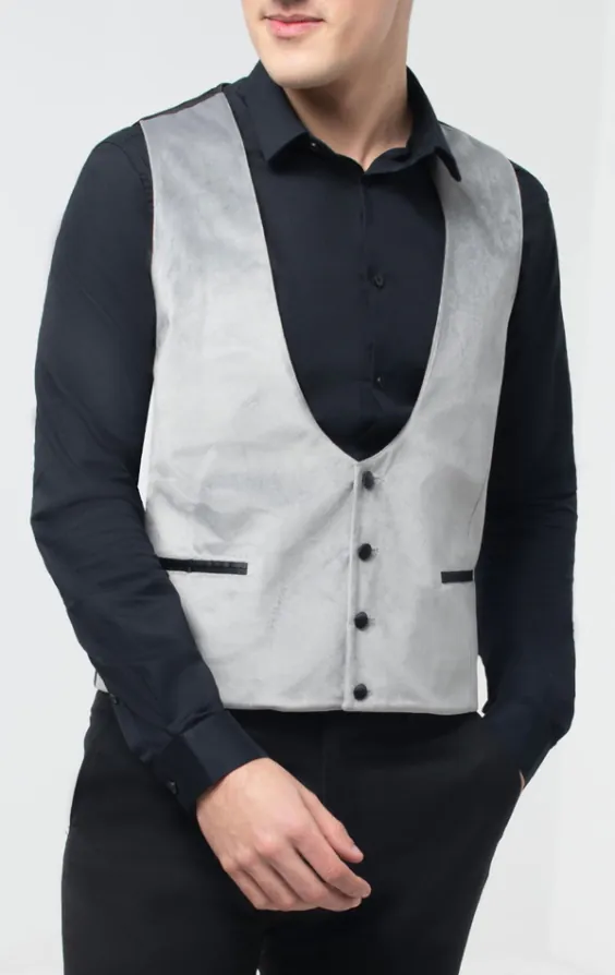 Gilet de smoking velour argent