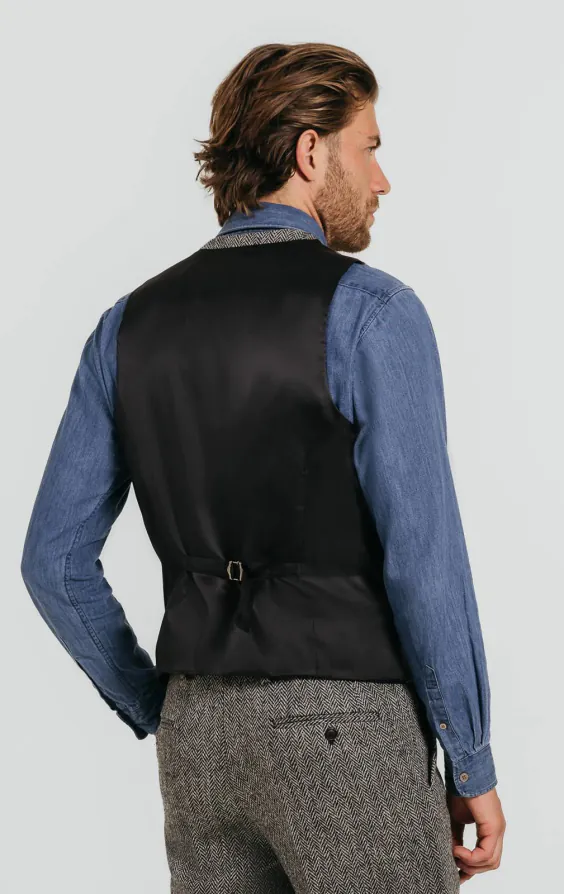Harris Tweed Gilet noir & gris à chevrons - photo 2