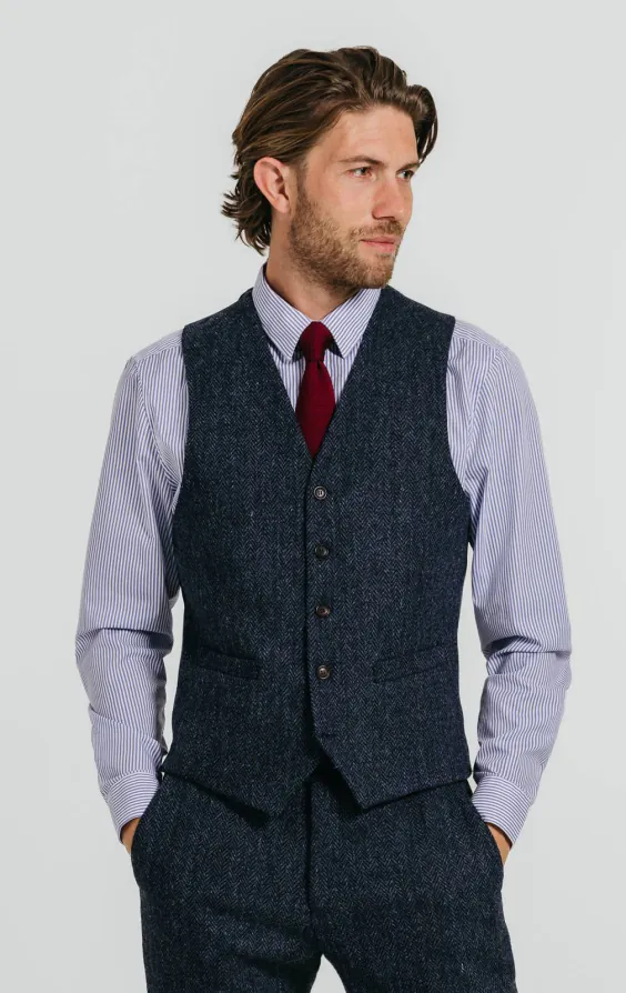 Harris Tweed Gilet bleu & noir à chevrons