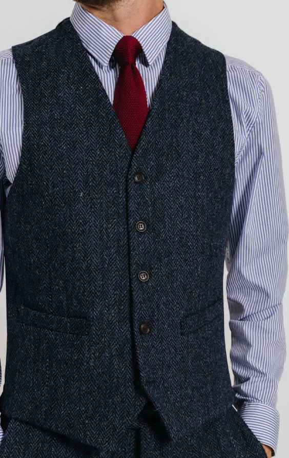 Harris Tweed Gilet bleu & noir à chevrons - photo 1