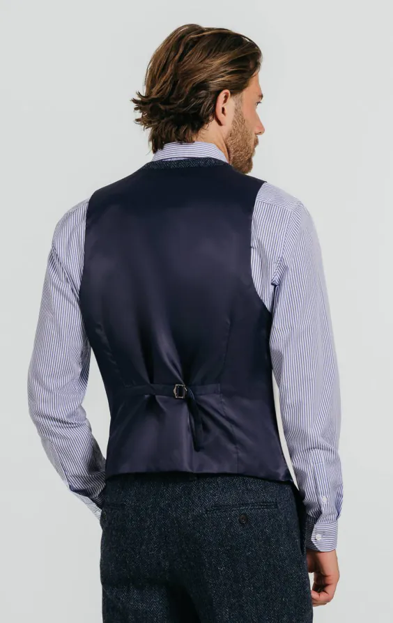 Harris Tweed Gilet bleu & noir à chevrons - photo 2