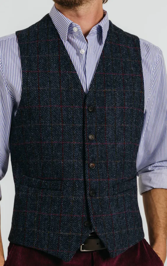 Harris Tweed Gilet bleu foncé à gros carreaux - photo 1
