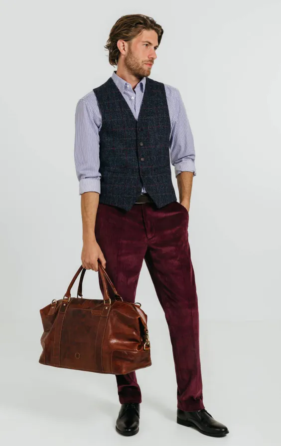 Harris Tweed Gilet bleu foncé à gros carreaux - photo 3