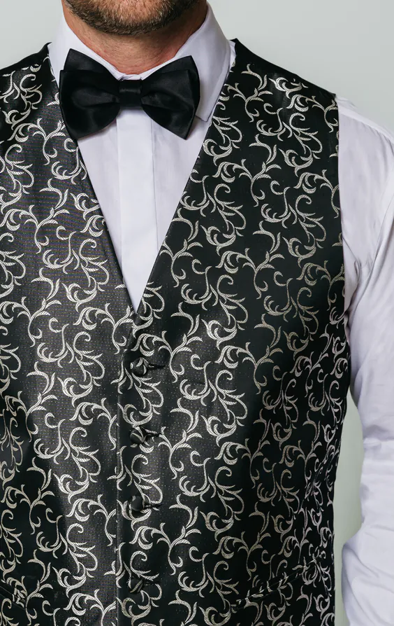 Gilet jacquard motif swirl Edwardien noir/argent - photo 1 Gilet jacquard motif swirl Edwardien noir/argent - photo 1