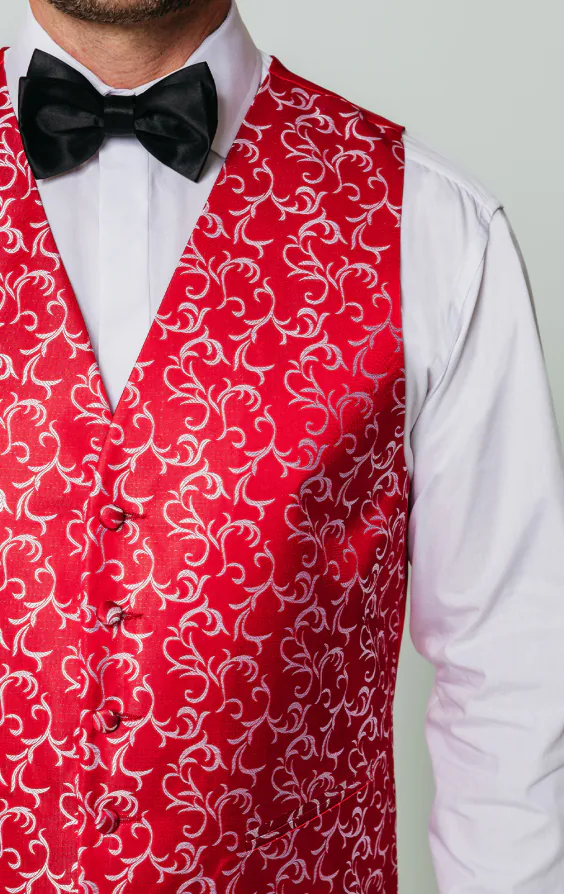 Gilet jacquard swirl Edwardien rouge/argent - photo 1 Gilet jacquard swirl Edwardien rouge/argent - photo 1