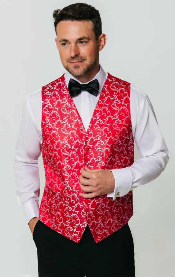 Gilet jacquard swirl Edwardien rouge/argent Gilet jacquard swirl Edwardien rouge/argent
