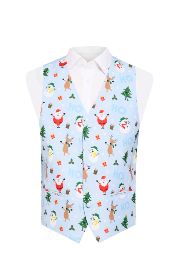 Gilet de Noël festif bleu clair et enneigé pour garçon