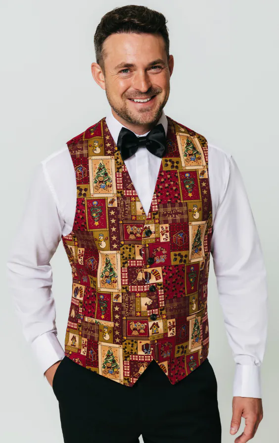 Gilet rouge imprimé Noël vintage- Édition limitée