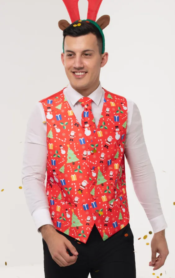 Gilet de Noël rouge festif