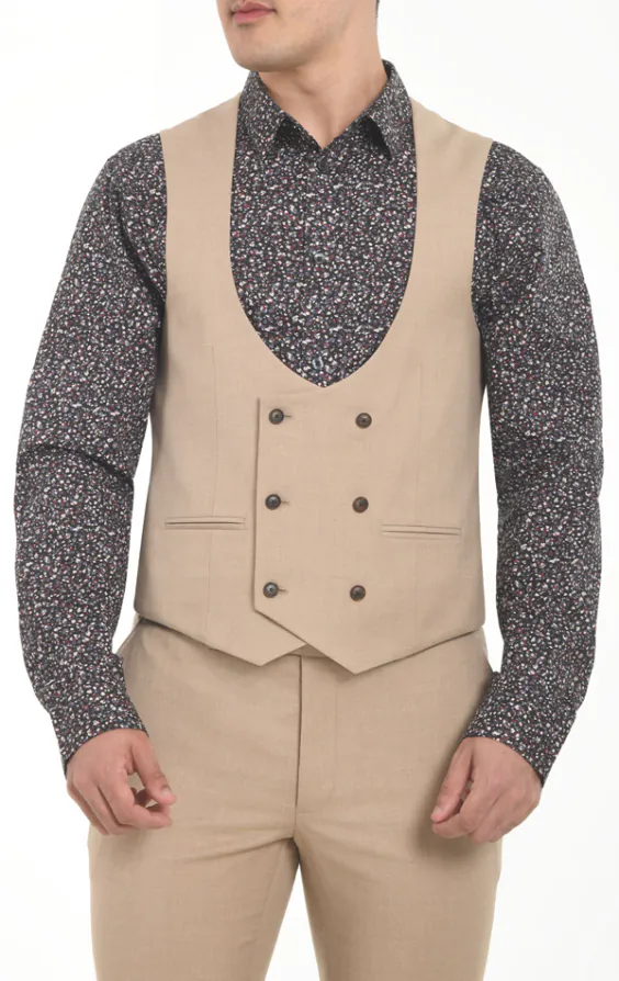 Gilet croisé marron chameau coupe slim Gilet croisé marron chameau coupe slim