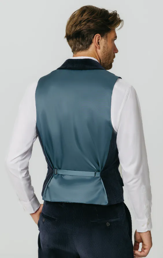 Gilet en velours côtelé bleu marine à revers cranté - photo 2